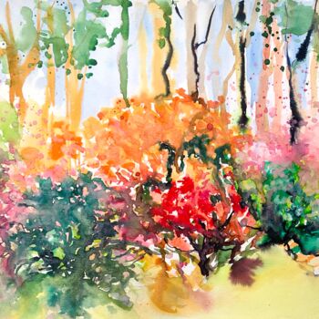 Painting titled "Rhododendrons" by Diana Mazjane, Original Artwork, Watercolor