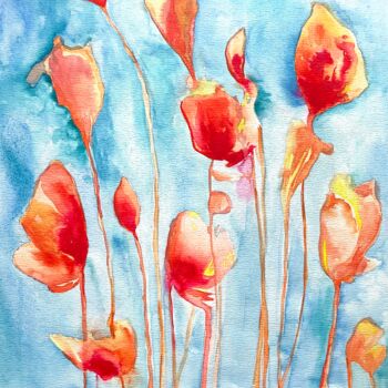 绘画 标题为“red poppies” 由Diana Mazjane, 原创艺术品, 水彩