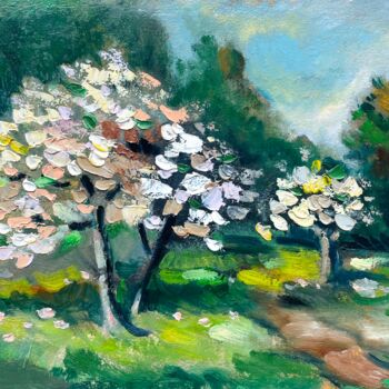 Картина под названием "Blooming Apple Trees" - Diana Mazjane, Подлинное произведение искусства, Масло