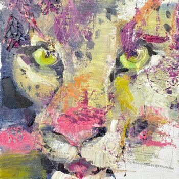 Painting titled "Jaguar after Dinner" by Diana Sholk, Original Artwork, Oil Mounted on Wood Stretcher frame