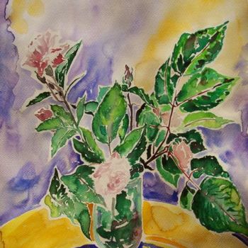 Painting titled "Bouquet de roses" by Diane Medus, Original Artwork, Watercolor