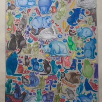 Tekening getiteld "Cats!" door Diane Serard, Origineel Kunstwerk, Potlood