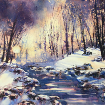 Peinture intitulée "Mon bel hiver" par Diane Beaulieu, Œuvre d'art originale, Aquarelle