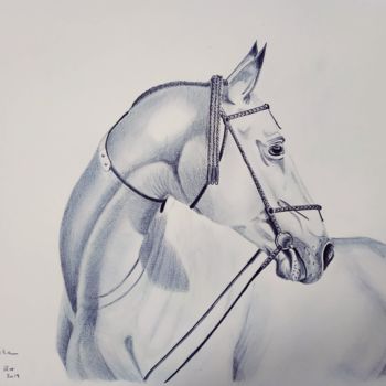 Dibujo titulada "Cheval Akhal - Téké" por Dianederh, Obra de arte original, Lápiz