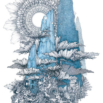 Картина под названием "Les Monts turquoises" - Didier Fleurantin, Подлинное произведение искусства, Чернила