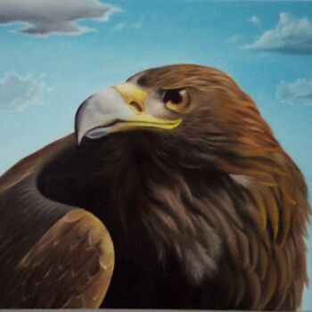 Painting titled "Golden eagle 3" by Diego Alberto Arellano Fajardo, Original Artwork, Oil Mounted on Wood Stretcher frame
