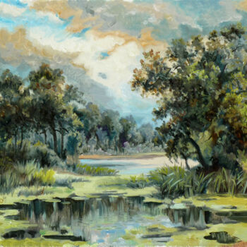 Peinture intitulée "L'étang" par Dimitri Sinyavsky, Œuvre d'art originale, Huile