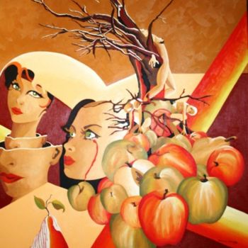 Painting titled "Divagando sobre o É…" by Dina De Souza, Original Artwork, Oil