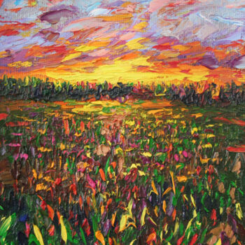 Painting titled "Summer sunset" by Dinara Aristo, Original Artwork, Oil