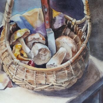 Painting titled "" По грибы"" by Evgeniia Kuropteva, Original Artwork, Watercolor