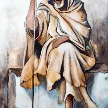Peinture intitulée "El Hadj The Algerian" par Djamel Eddine Mebrek, Œuvre d'art originale, Aquarelle Monté sur Autre panneau…