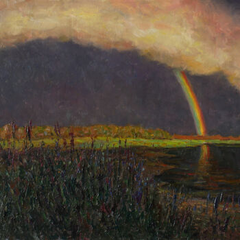 Pintura titulada "Rainbow landscape p…" por Nikolay Dmitriev, Obra de arte original, Oleo Montado en Cartulina