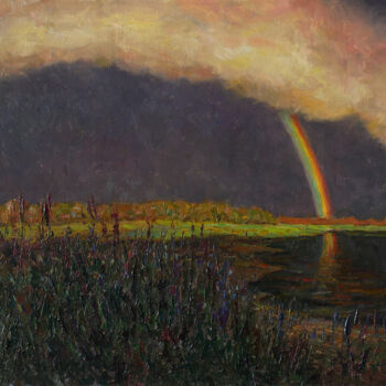 Peinture intitulée "Rainbow landscape p…" par Nikolay Dmitriev, Œuvre d'art originale, Huile Monté sur Carton