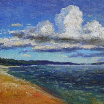 Malerei mit dem Titel "Clouds and Sea - se…" von Nikolay Dmitriev, Original-Kunstwerk, Öl Auf Keilrahmen aus Holz montiert