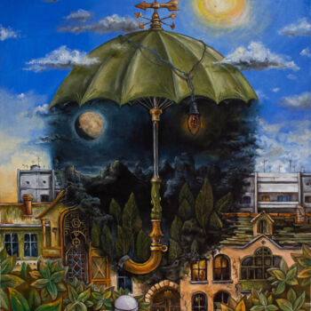 Painting titled "Parasol" by Dmitrij Has, Original Artwork, Oil Mounted on Wood Stretcher frame