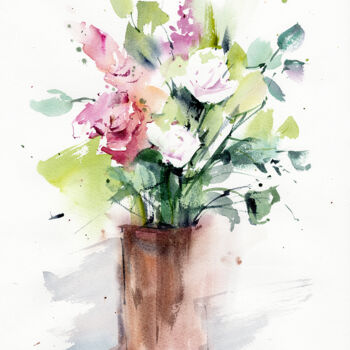 Painting titled "flowers in a vase" by Dmitriy Shvetsov, Original Artwork, Watercolor