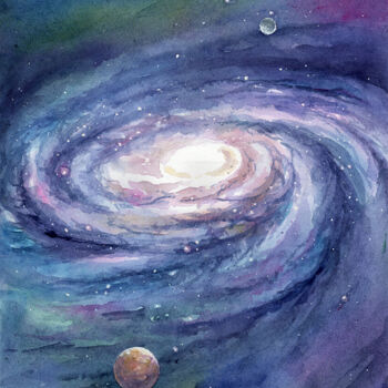 Painting titled "Space spiral galaxy" by Dmitriy Shvetsov, Original Artwork, Watercolor