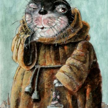 "кот монах/cat moine…" başlıklı Tablo Dmitriy Trubin tarafından, Orijinal sanat, Suluboya