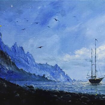 Malerei mit dem Titel "Before Dawn at Sea" von Dmitry Barabash, Original-Kunstwerk, Öl