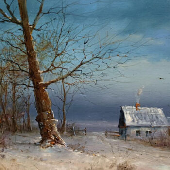 Malerei mit dem Titel "Winter Evening Land…" von Dmitry Barabash, Original-Kunstwerk, Öl