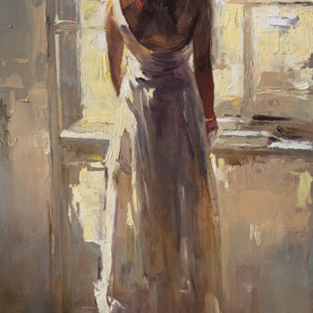 Painting titled "Waiting. Contemplat…" by Dmytro Boykov, Original Artwork, Oil Mounted on Wood Stretcher frame