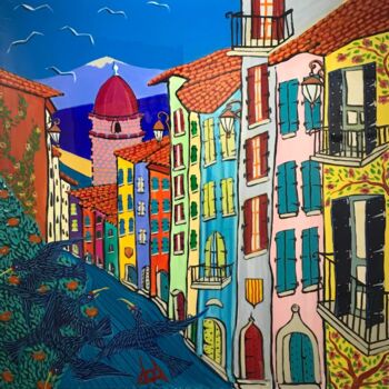 Painting titled "N42-Rue de Collioure" by Dod, Original Artwork, Acrylic Mounted on Wood Stretcher frame