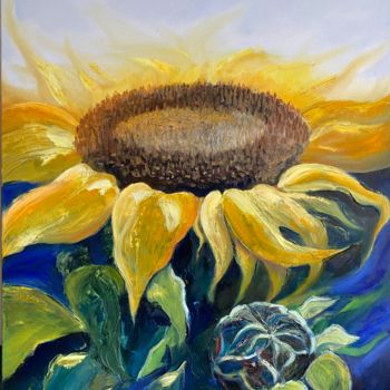 Painting titled "Sunflowers" by Dolgor Dugarova (Dolgor Art), Original Artwork, Oil