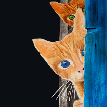 Digital Arts titled "Two Cats in Greece" by Dodi Ballada, Original Artwork, 2D Digital Work