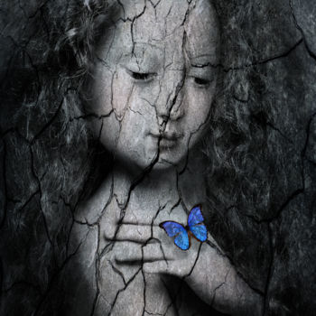 Digital Arts titled "papillon bleu" by Dodi Ballada, Original Artwork, Digital Painting