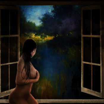Digitale Kunst mit dem Titel "a la fenêtre" von Dodi Ballada, Original-Kunstwerk, Digitale Malerei
