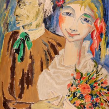 Peinture intitulée "Couple et fleurs" par Dominique Bertrand, Œuvre d'art originale, Huile