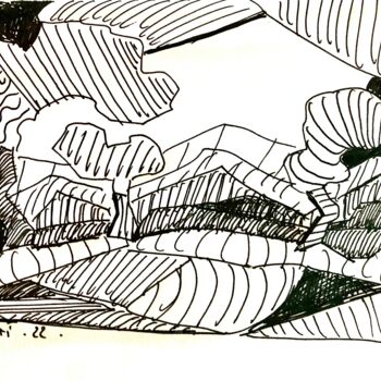 Drawing titled "Campagne" by Dominique Corti, Original Artwork, Ink