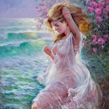 Painting titled "Sensuality - "Sea &…" by Domenico Ronca, Original Artwork, Oil Mounted on Wood Stretcher frame