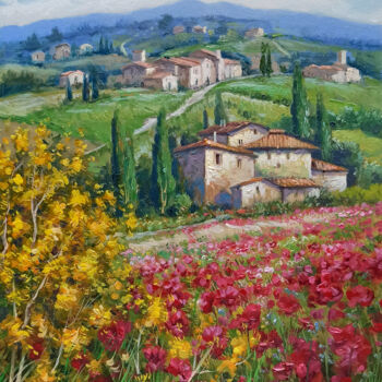 Painting titled "Spring blossom - Tu…" by Domenico Ronca, Original Artwork, Oil Mounted on Wood Stretcher frame
