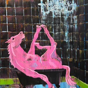 Painting titled "Pink King" by Dominic Virtosu, Original Artwork, Oil Mounted on Wood Stretcher frame