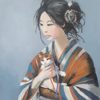 Painting titled "Maneki neko" by Dominique Bonhommet, Original Artwork, Acrylic