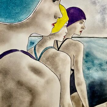 Malarstwo zatytułowany „Swimmers” autorstwa Dominique Cointrel, Oryginalna praca, Akwarela