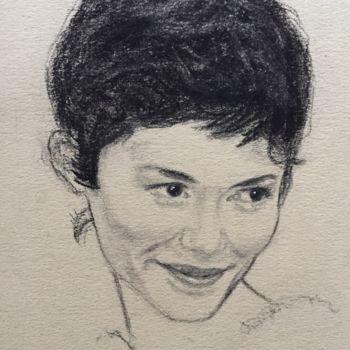 Zeichnungen mit dem Titel "Portrait d’Audrey T…" von Dominique Dève, Original-Kunstwerk, Bleistift