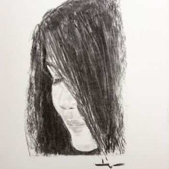 Dessin intitulée "Portrait of Aprilla" par Dominique Dève, Œuvre d'art originale, Fusain