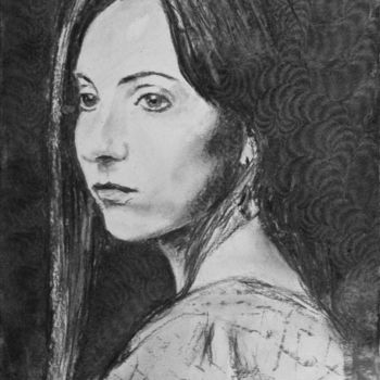 Drawing titled "Portrait of Ada" by Dominique Dève, Original Artwork, Charcoal