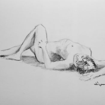 Σχέδιο με τίτλο "Nude Study" από Dominique Dève, Αυθεντικά έργα τέχνης, Κάρβουνο
