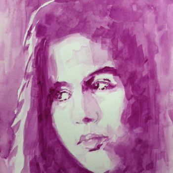 Peinture intitulée "Portrait in Purple" par Dominique Dève, Œuvre d'art originale, Aquarelle