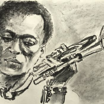 Drawing titled "Miles" by Dominique Dève, Original Artwork, Charcoal