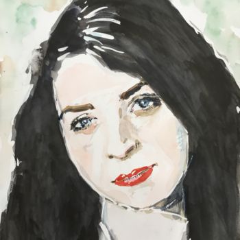 Peinture intitulée "Blue Eyes" par Dominique Dève, Œuvre d'art originale, Aquarelle