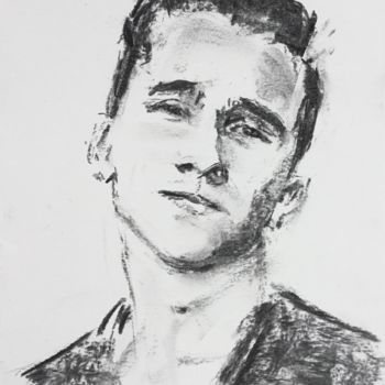 Dessin intitulée "Young Man" par Dominique Dève, Œuvre d'art originale, Fusain