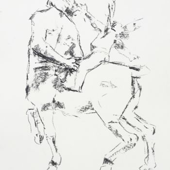 Drawing titled "L’ange et le Centau…" by Dominique Dève, Original Artwork, Charcoal