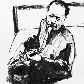 Рисунок под названием "Lester Young #2" - Dominique Dève, Подлинное произведение искусства, Древесный уголь