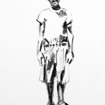 Drawing titled "La Casquette" by Dominique Dève, Original Artwork, Charcoal