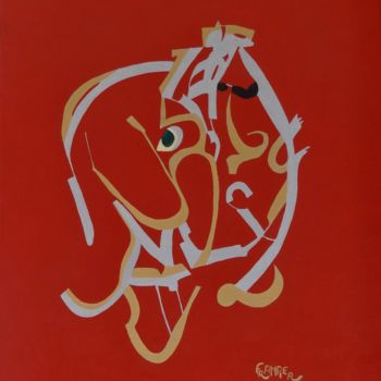 Malarstwo zatytułowany „Duo rouge” autorstwa Dominique Frampier, Oryginalna praca, Olej