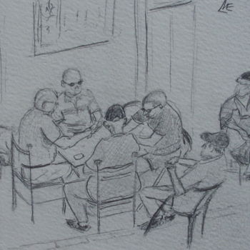 Drawing titled "La partie de cartes…" by Dominique Metras, Original Artwork